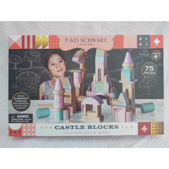 COPY - FAO Schwarz Wooden Castle Building Blocks Set 75pc - Picture 1 of 8